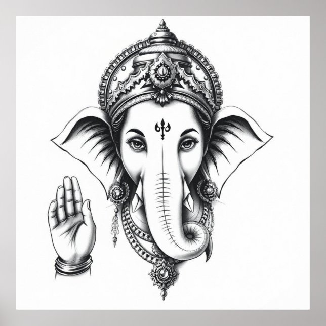Divine Presence: Ganesha Charcoal Art Poster (Front)