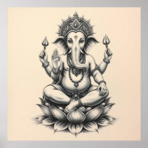 Divine Presence: Ganesha Charcoal Art Poster