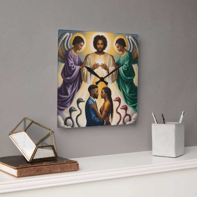 Divine Protection Black Couple Decorative Clock (Office)