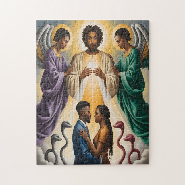 Divine Protection Black Couple Puzzle (Vertical)