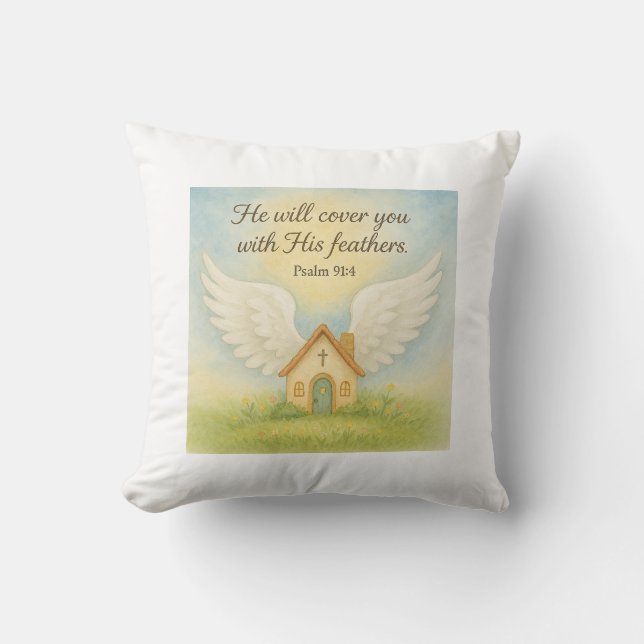 Divine Protection – Psalm 91:4 Throw Pillow (Front)