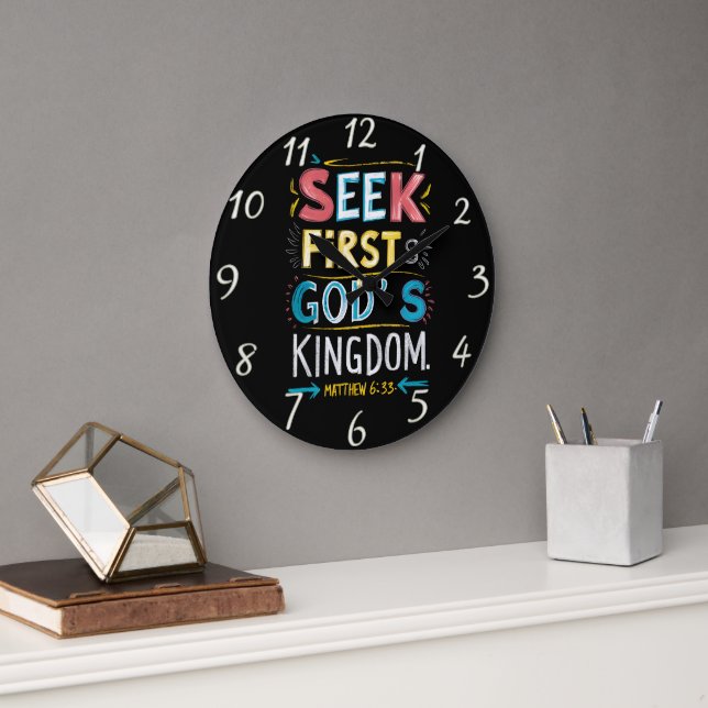 Divine Quest: Seek First Gods Kingdom Large Clock (Office)