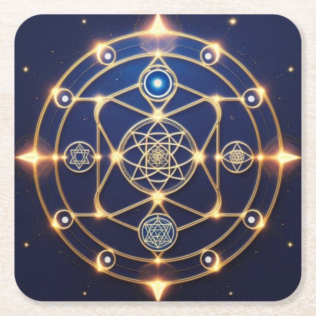 Divine Radiance – 5: Illuminated Universal Energy Square Paper Coaster (Front)