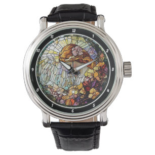 Divine Radiance Stained Glass Angel Wall  Watch