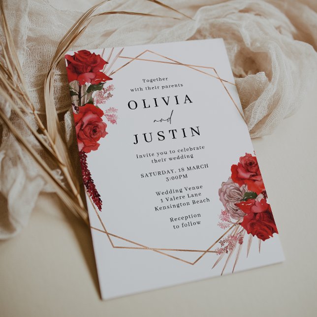 Divine Red Roses Geometric Wedding  Invitation (Creator Uploaded)