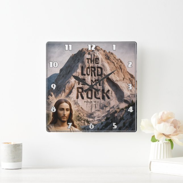Divine Revelation: The Lord Is My Rock Square Wall Clock (Home)