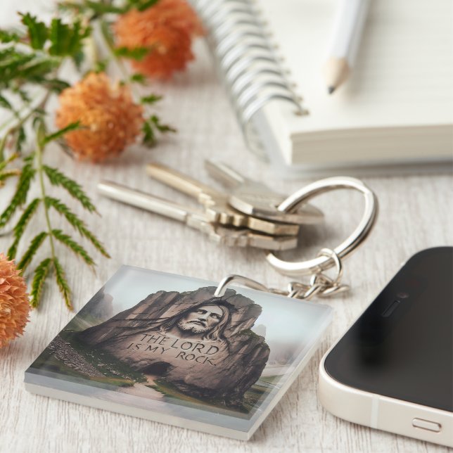 Divine Rock: Jesus Engraved The Lord Is My Rock Keychain (Front Right)