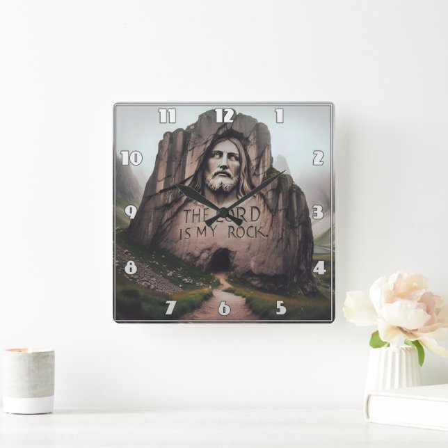 Divine Rock: Jesus Engraved The Lord Is My Rock Square Wall Clock (Home)