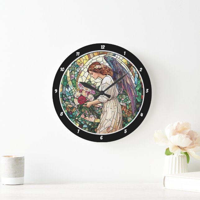 Divine Rose Garden Stained Glass Angel Wall  Large Clock (Home)