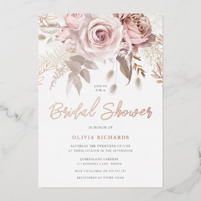 Divine Rose Gold Blush Floral Bridal Shower (Front)