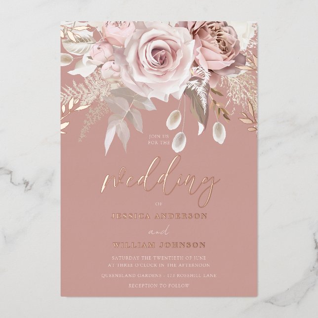 Divine Rose Gold Dusty Rose Floral Wedding (Front)