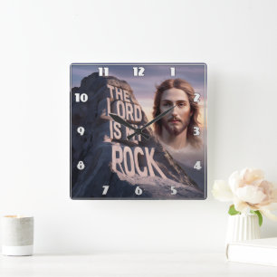 Divine Saviour: The Lord Is My Rock Square Wall Clock