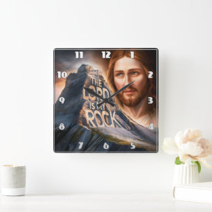 Divine Saviour: The Lord Is My Rock Square Wall Clock