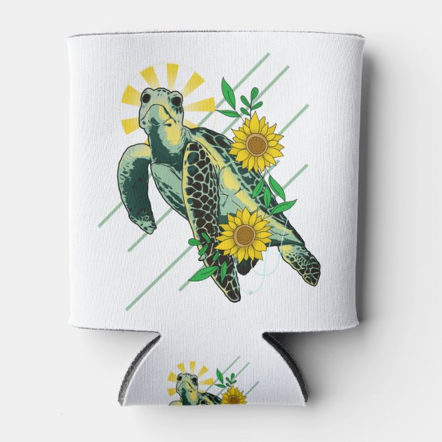Divine Sea Turtle Sunflower Can Cooler (Front)