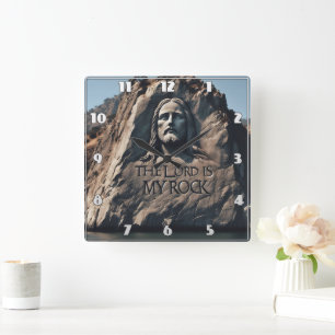 Divine Statue: The Lord Is My Rock Square Wall Clock