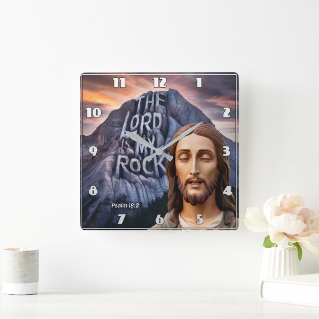Divine Strength: The Lord Is My Rock Square Wall Clock (Home)