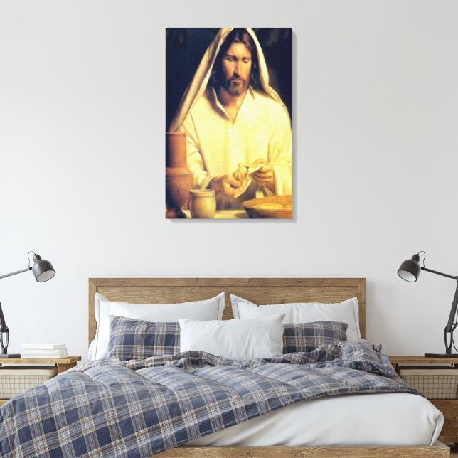 Divine Supper: Breaking Bread With Jesus Canvas Print (Insitu(Bedroom))