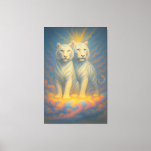 Divine White Tiger Royals – Twin Guardians of the Canvas Print