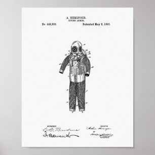 Diving Armour 1893 Patent Art White Paper Poster