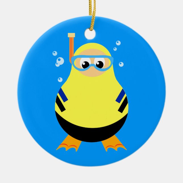 Diving Cartoon Snorkeler Ceramic Ornament (Front)