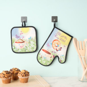 Diving dunking doughnut baking cooking kitchen oven mitt & pot holder set