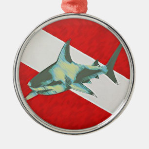diving flag shark metal ornament