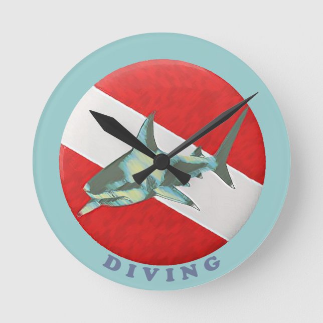 diving flag shark round clock (Front)