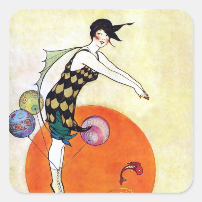 Diving Flapper Girl Square Sticker (Front)