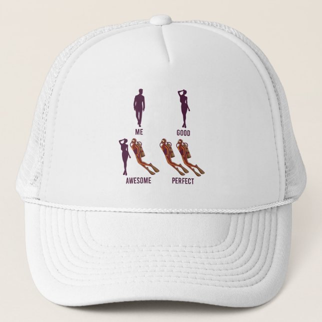 Diving Funny Scuba Diver Apparel Dive Instructor Trucker Hat (Front)