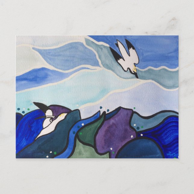 Diving Gannets Painting Postcard (Front)