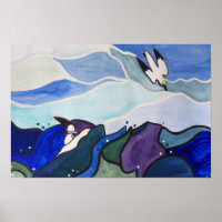 Diving Gannets Painting Poster