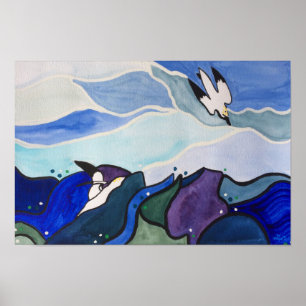 Diving Gannets Painting Poster