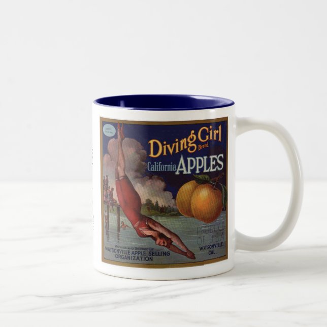 Diving Girl Apples Two-Tone Coffee Mug (Right)