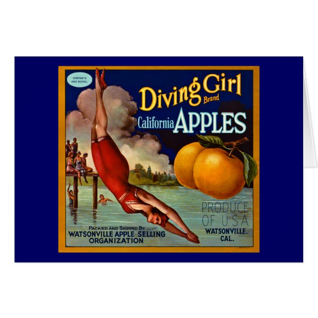 Diving Girl Apples - Vintage Fruit Crate Label (Front Horizontal)