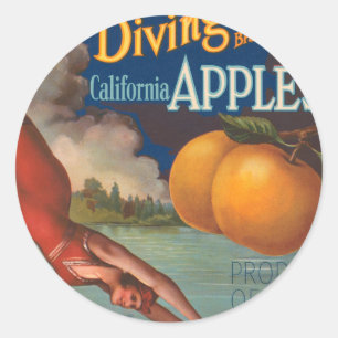 Diving Girl California Apples Classic Round Sticker