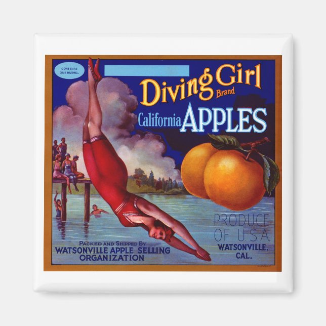 Diving Girl California Apples Magnet (Front)