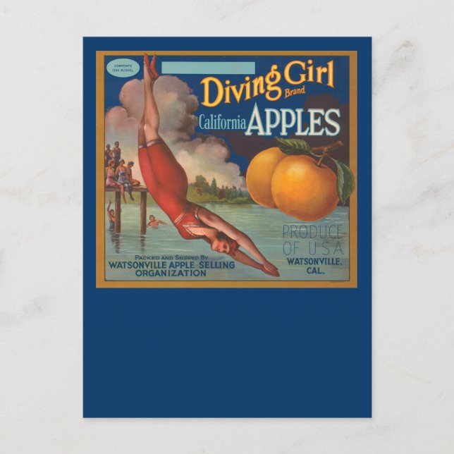 Diving Girl California Apples Postcard (Front)