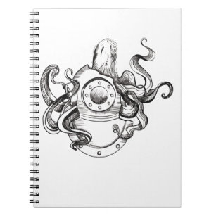 Diving Helmet and Octopus, Scuba Diver Notebook