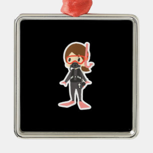 Diving I Love Snorkelling Swimming Girl Kids Metal Ornament