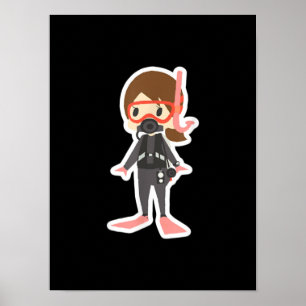 Diving I Love Snorkelling Swimming Girl Kids Poster