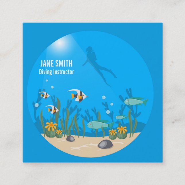 Diving Instructor deep sea diving business Square Business Card (Front)