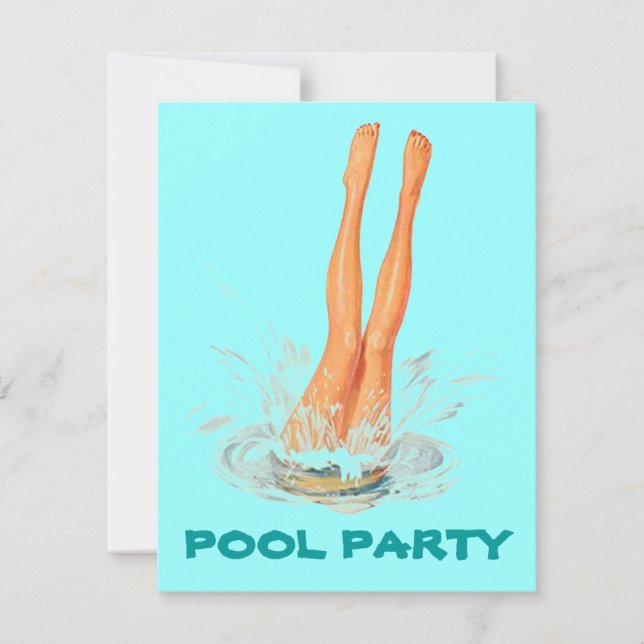 Diving Legs Retro Swimming Pool Party Invitations (Front)