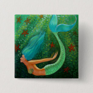 Diving Mermaid 2 Inch Square Button