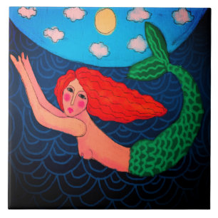 Diving Mermaid Abstract Art Tile