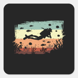 Diving Scuba Diving Diver Retro Funny Gift Idea Square Sticker
