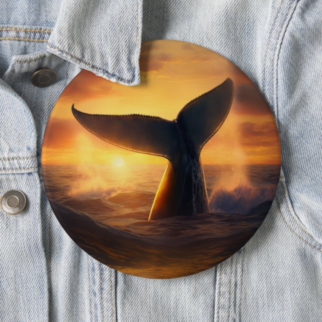 Diving Whale Tail at Sunset 6 Inch Round Button (In Situ)