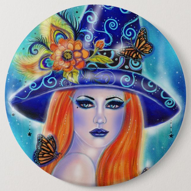 Divinia Colourful Halloween witch by Renee Lavoie  6 Inch Round Button (Front)