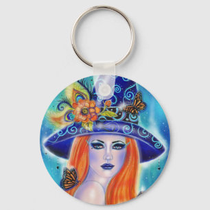 Divinia Colourful Halloween witch by Renee Lavoie  Keychain