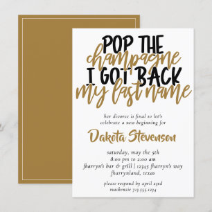 Divorce Party Black and Gold Pop the Champagne Invitation