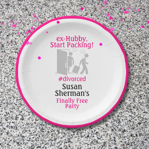 Divorce Party Decor Ex Hubby Start Packing Pink Paper Plate